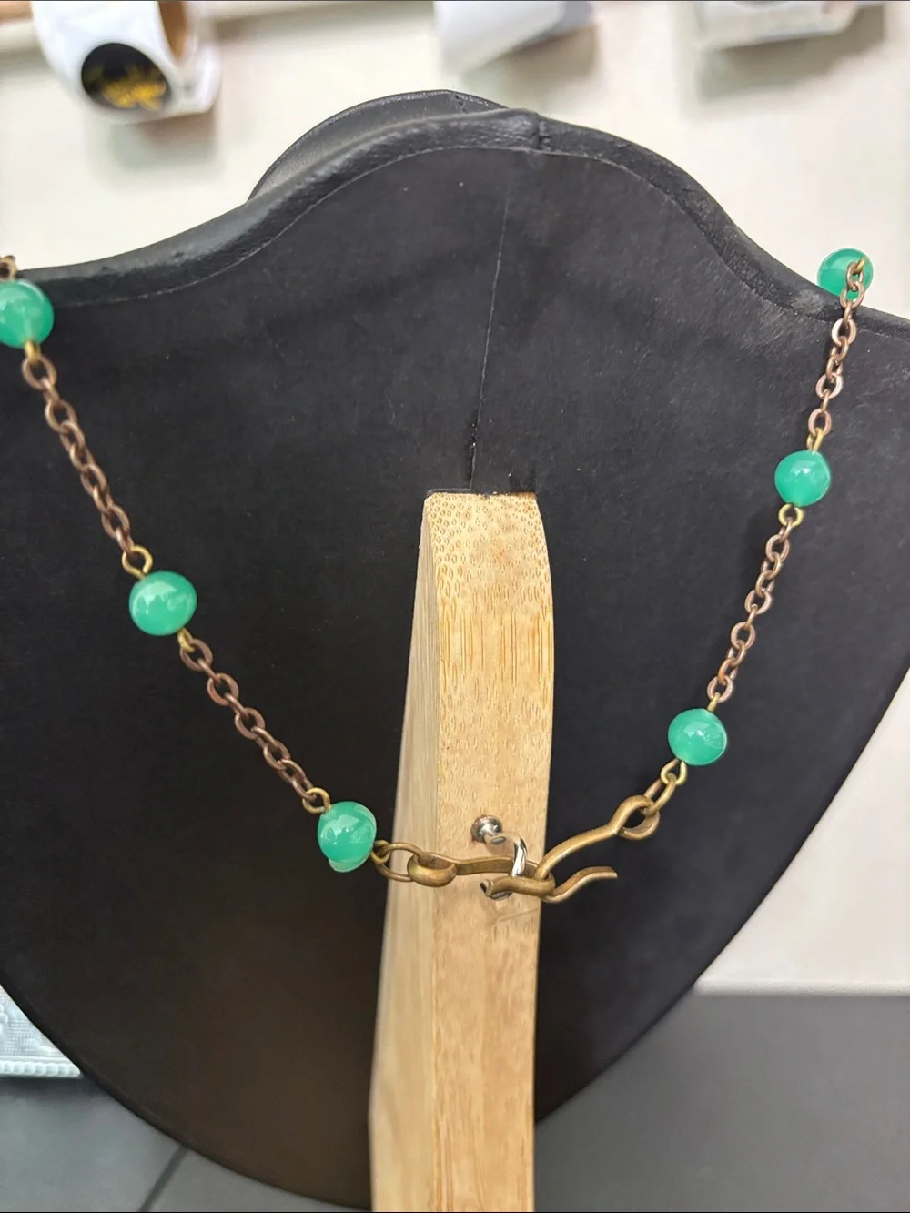 Vintage Metal Handcrafted Red Flower Pendant Necklace Green Accents